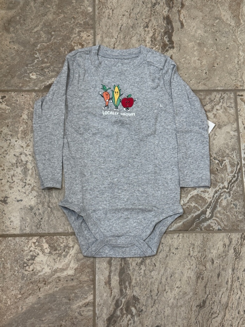 NWT Size 12 months Wonder Nation Gray "Locally Grown" Baby One-Piece Bodysuit